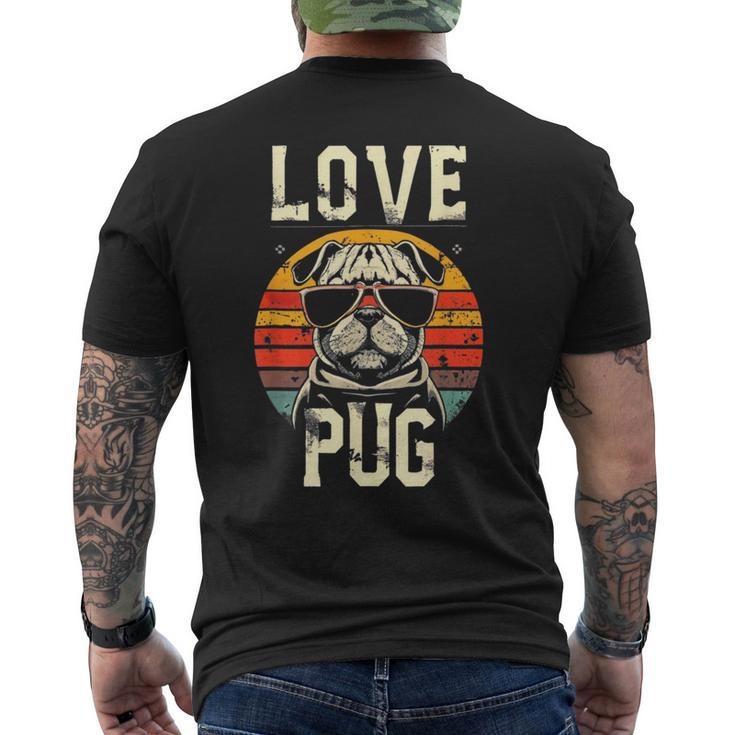 犬愛好家のためのかわいいパグのイラスト メンズTシャツ バックプリント