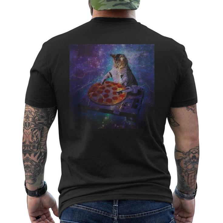 猫 ピザ スクラッチミュージック ダンス クラブ パーティー レコード レーザーシャツ メンズTシャツ バックプリント