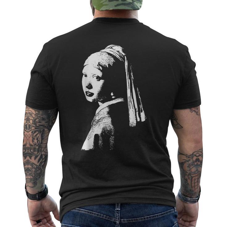 真珠のイヤリング ターバン ヨハネス・フェルメール モノクロの少女 メンズTシャツ バックプリント