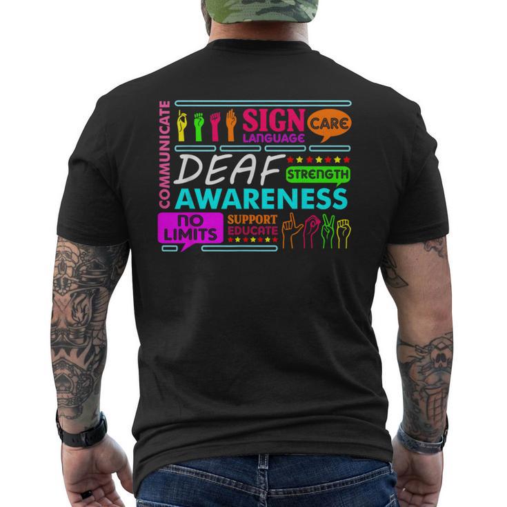 聴覚障害者啓発サイン 難聴 難聴 戦士 メンズTシャツ バックプリント