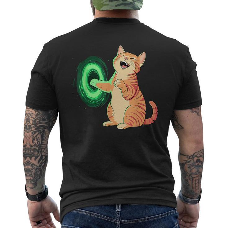 背中にポータル中指を持ついたずらな猫コスチューム。 メンズTシャツ バックプリント