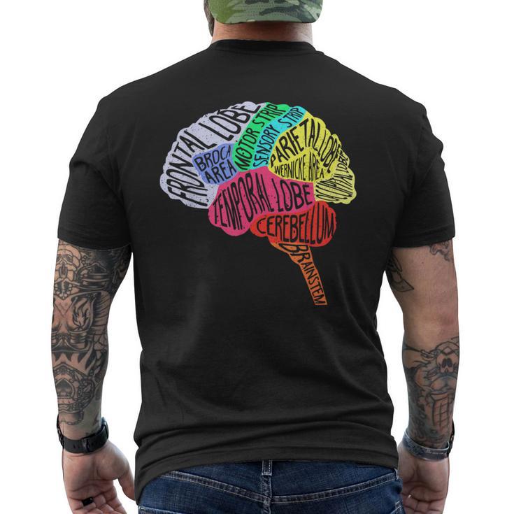 脳のパーツ 脳の解剖 脳科学 脳の地図 メンズTシャツ バックプリント