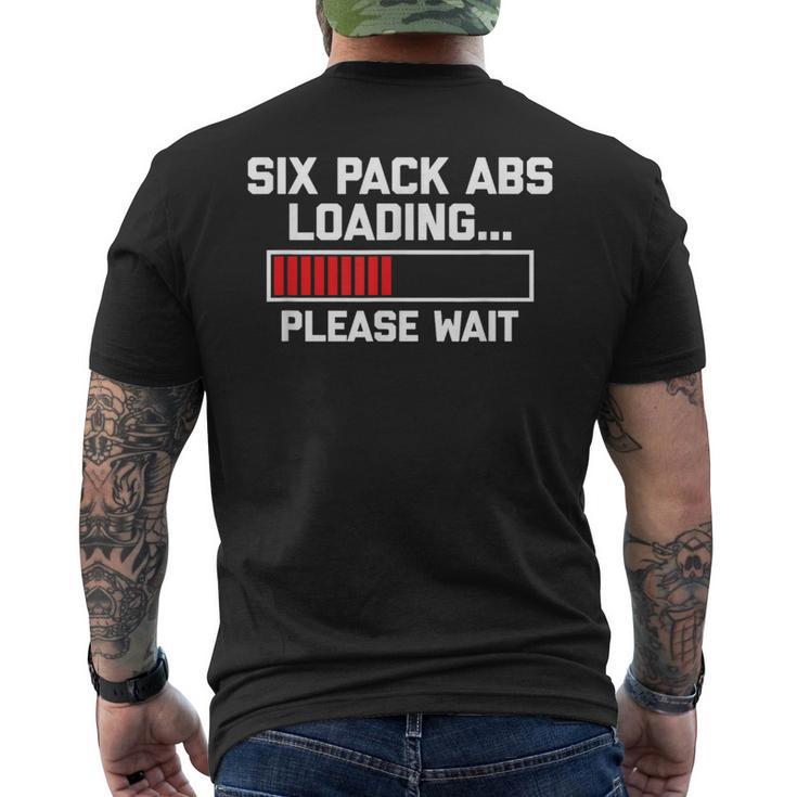 腹筋負荷お待ちください 面白いワークアウトジム 6パック メンズTシャツ バックプリント