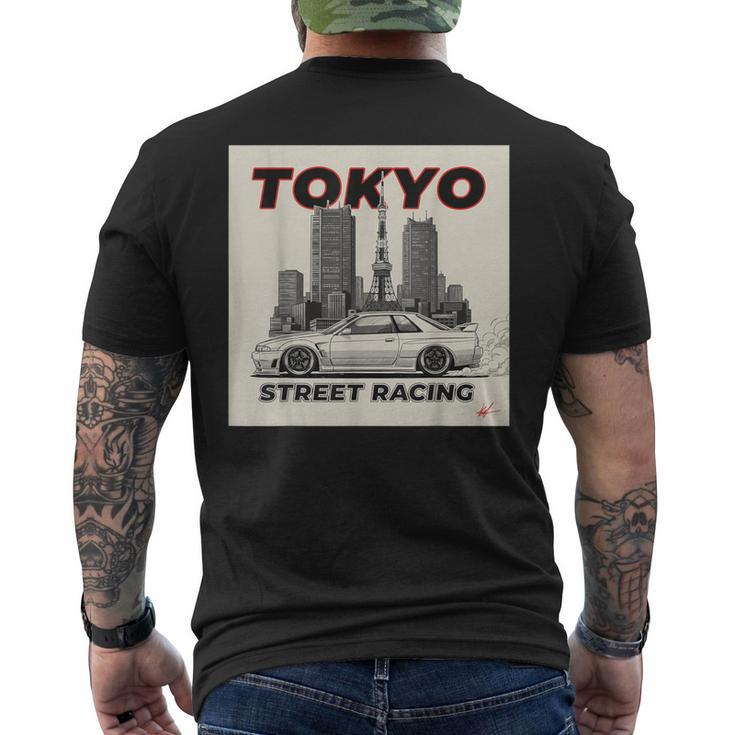 自動車愛好家のための東京ストリートレーシングカーデザイン メンズTシャツ バックプリント