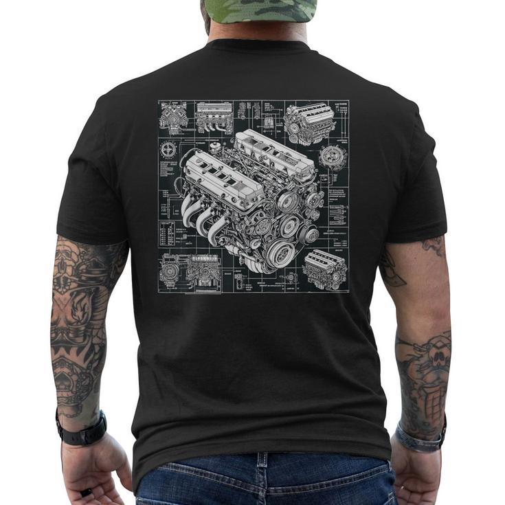 自動車整備士向けの高性能gteエンジン設計図 メンズTシャツ バックプリント
