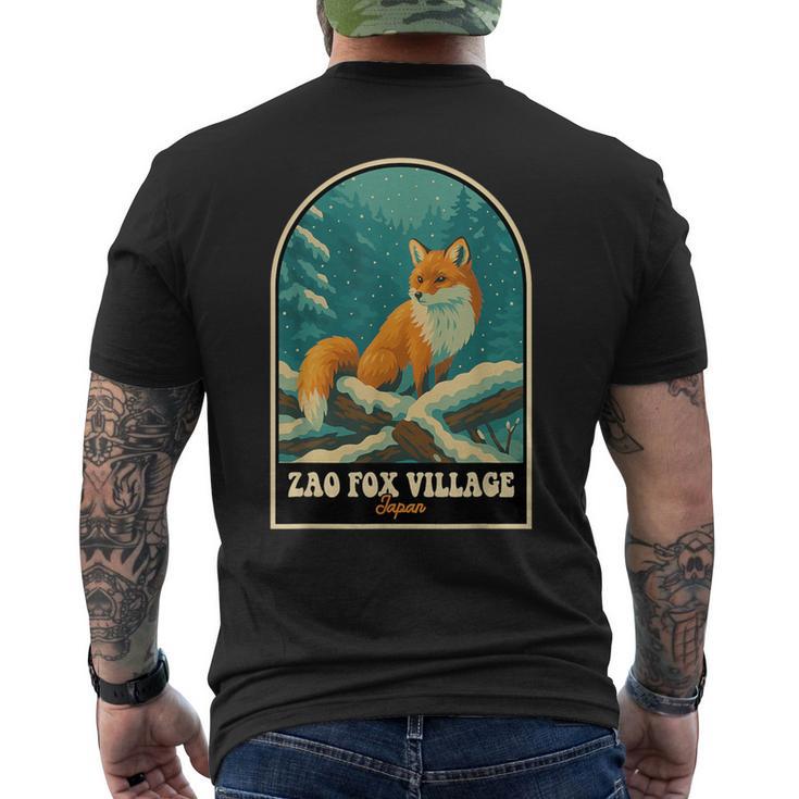 蔵王キツネ村 日本 – ヴィンテージ雪に覆われたキツネアート メンズTシャツ バックプリント
