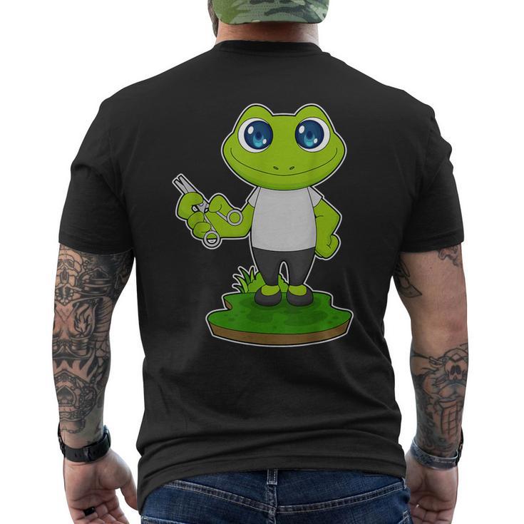 蛙 美容師 はさみ メンズTシャツ バックプリント