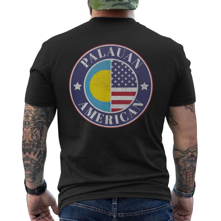 誇り高きパラオ・アメリカン・バッジ パラオ国旗 メンズTシャツ バックプリント