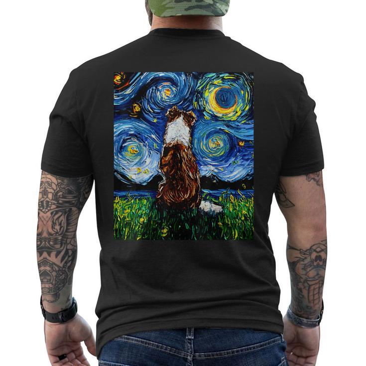 赤いボーダーコリー 星月夜犬 アートワーク メンズTシャツ バックプリント