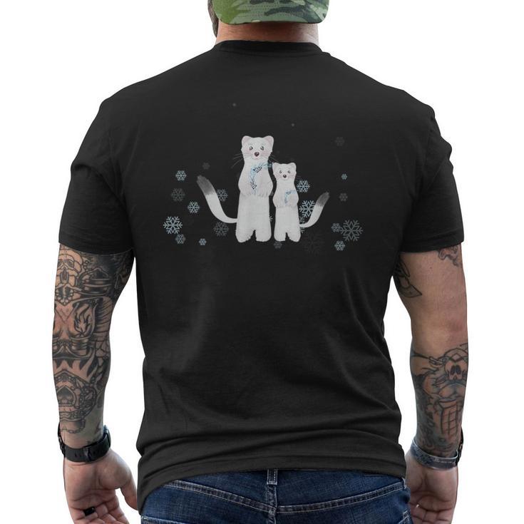 雪の妖精 オコジョの親子 メンズTシャツ バックプリント