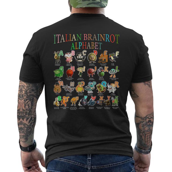 面白いイタリアンブレインロットキャラクターアルファベットミームブレインロット。 メンズTシャツ バックプリント