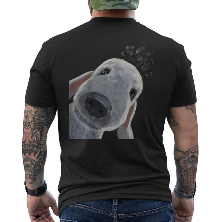 面白い好奇心旺盛な犬のベドリントンテリア メンズTシャツ バックプリント