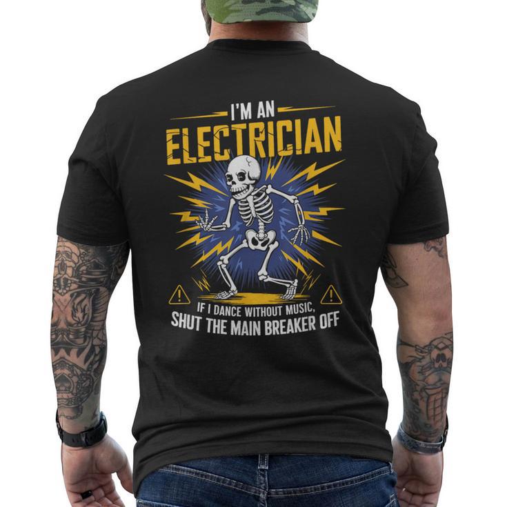 音楽なしで踊ったら私は電気技師だおもしろいスケルトン メンズTシャツ バックプリント