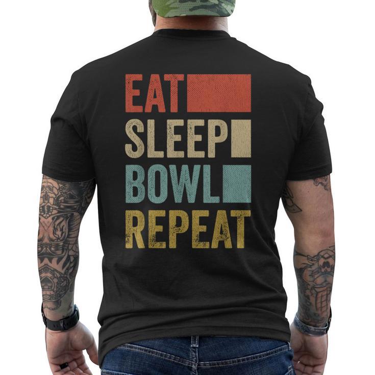 食べる眠るボウルを繰り返す おもしろボウリング メンズTシャツ バックプリント