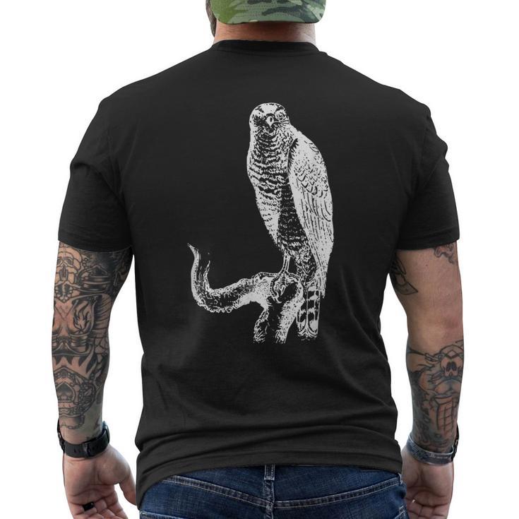 黒い線画 鷹 鳥獣戯画 メンズTシャツ バックプリント