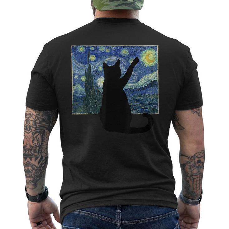黒猫 星月夜 メンズTシャツ バックプリント