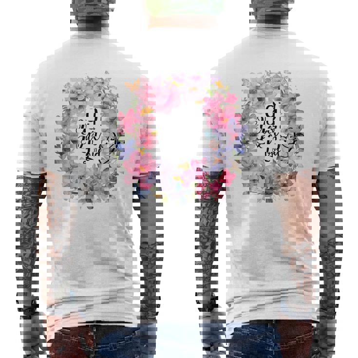 91 Years Loved 91歳の誕生日 フローラルリース ナインティワン メンズTシャツ バックプリント