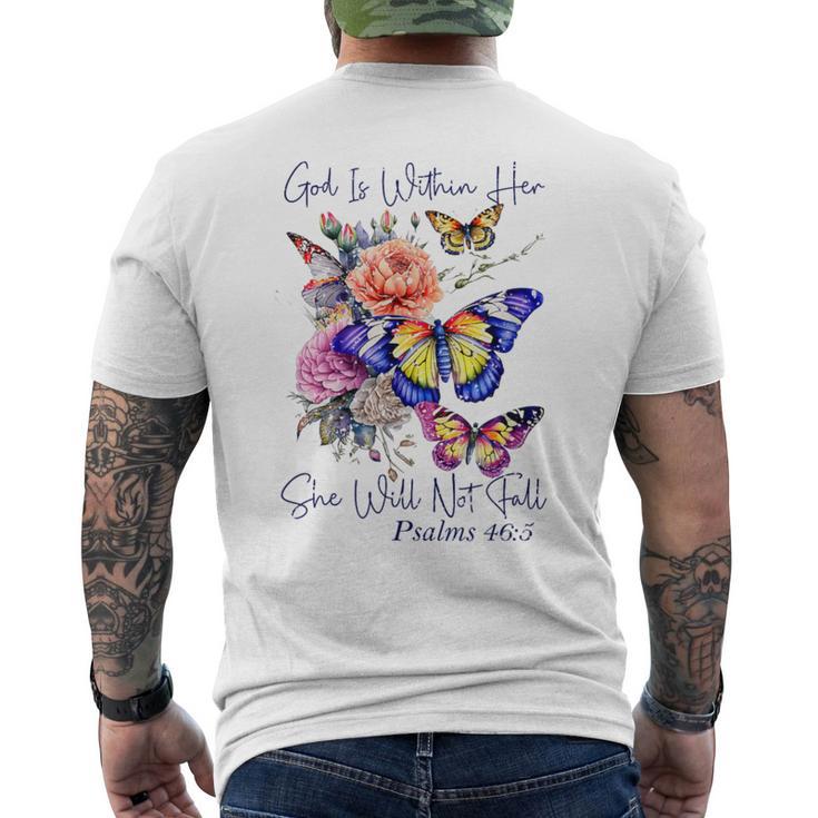 God Is Within Her Faith 聖句 詩篇 メンズTシャツ バックプリント