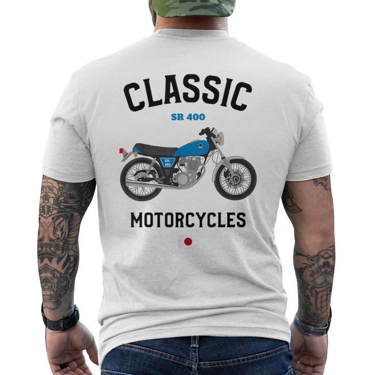 Sr 400 ブルー クラシックバイク モーターサイクリスト オートバイ メンズTシャツ バックプリント