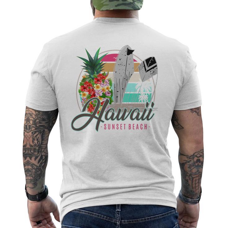 Sunset Beach Hawaii、サーフィンサーフボードレトロ、バックプリント 長袖tシャツ メンズTシャツ バックプリント