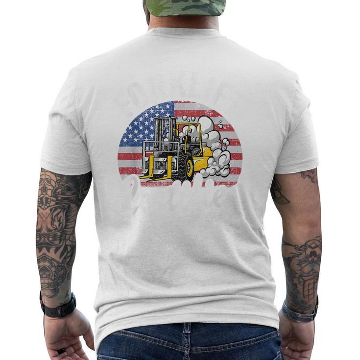 Warehouse アメリカ国旗 フォークリフトオペレーターフォークリフト認定 メンズTシャツ バックプリント