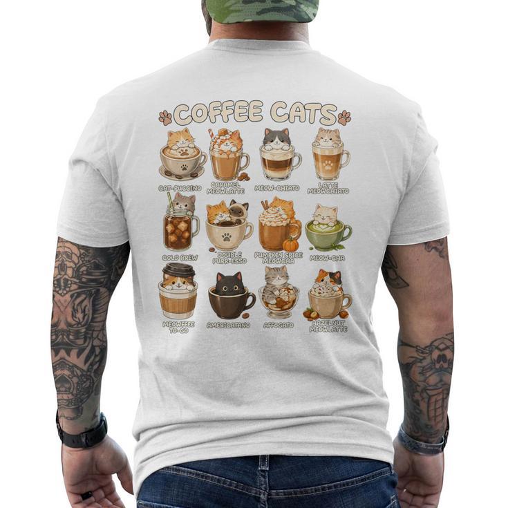 かわいいアニメコーヒー猫カプチーノかわいい猫カフェデザイン メンズTシャツ バックプリント