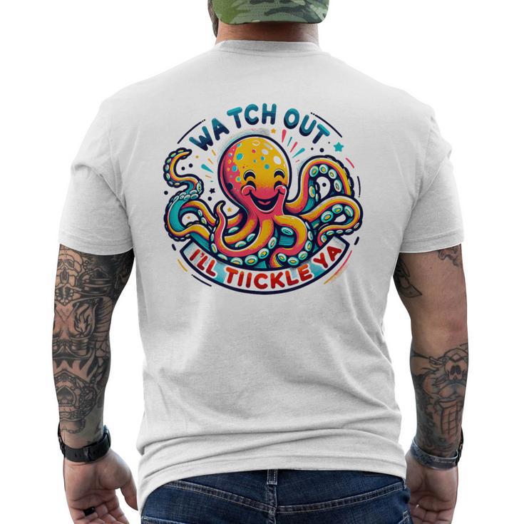 かわいいオクトパス 気をつけてくすぐる おもしろい メンズTシャツ バックプリント