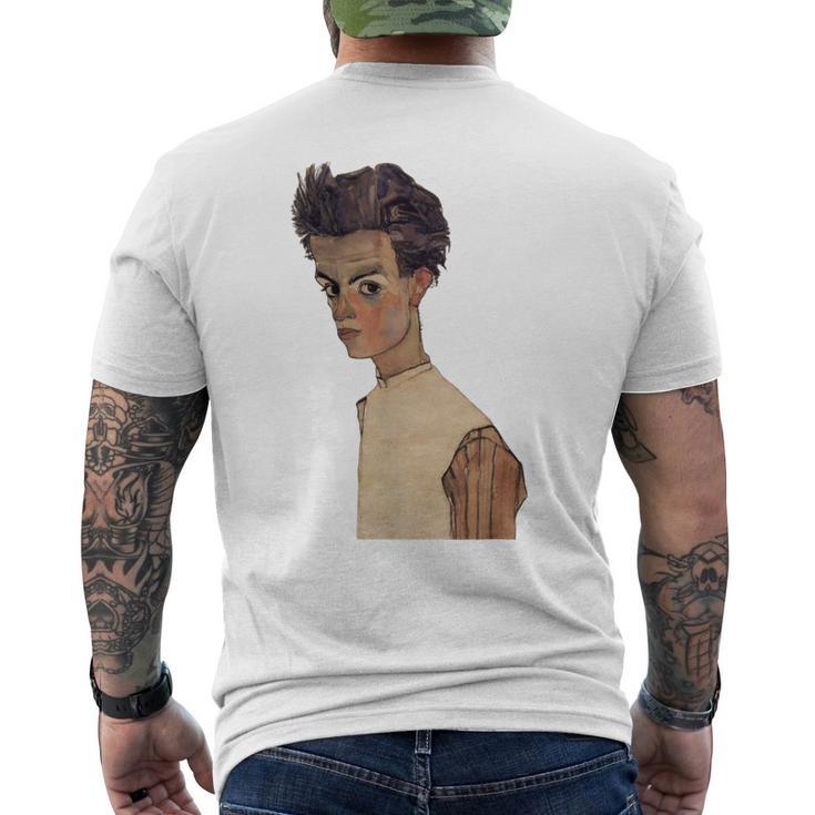 エゴン・シーレ作1910ストライプシャツの自画像 メンズTシャツ バックプリント