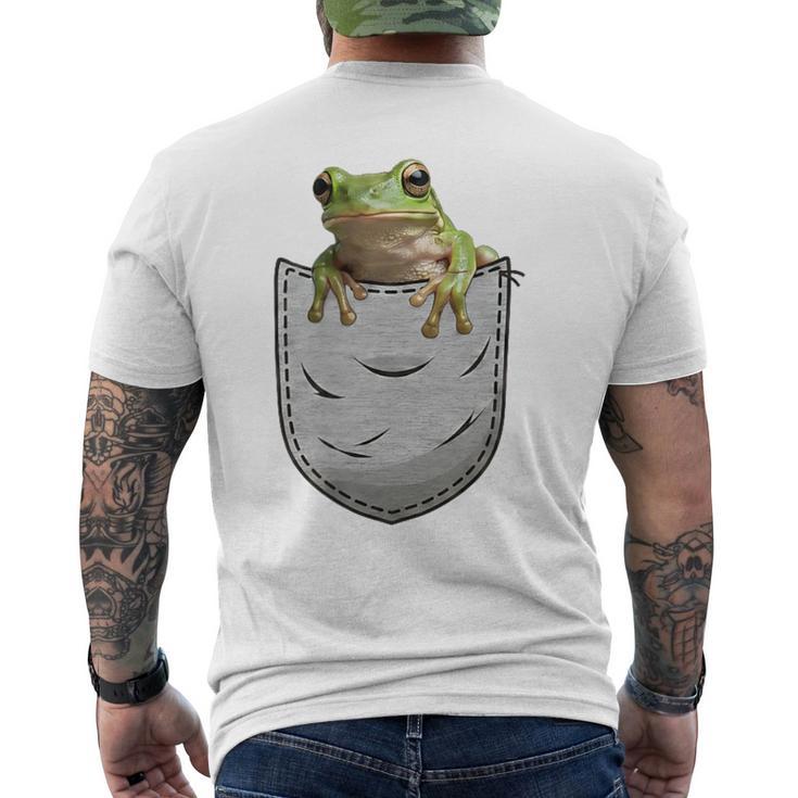 カエルの胸ポケット。 メンズTシャツ バックプリント