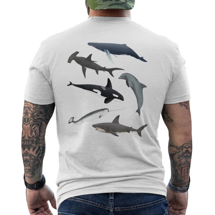 シャチ ジンベイザメ イッカク イルカ 海の生き物 メンズTシャツ バックプリント