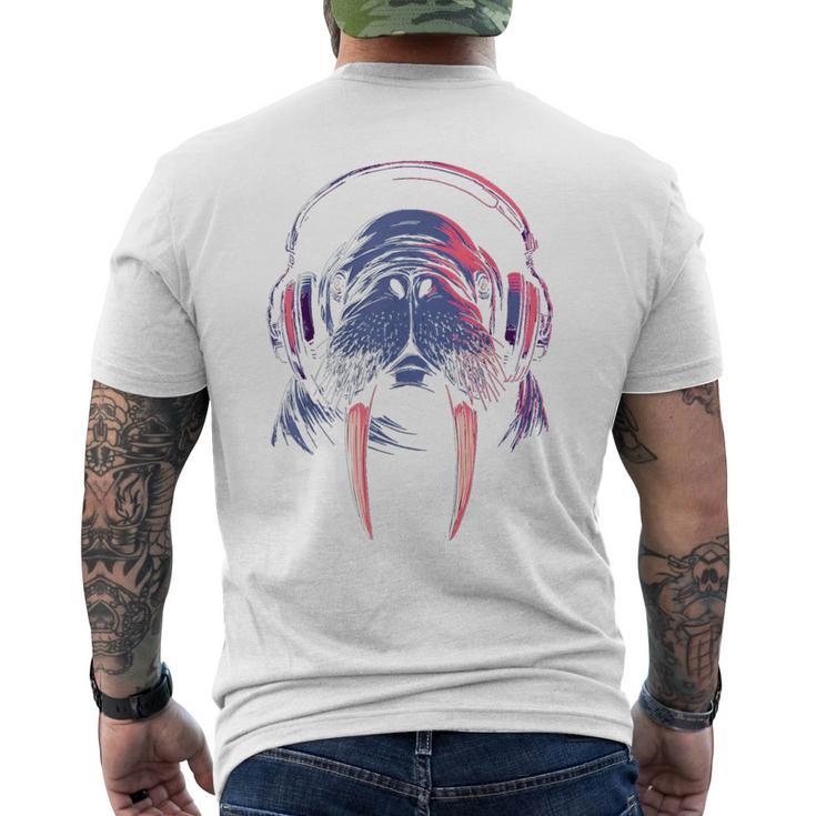 セイウチ ゲーミング 音楽 ヘッドフォン レトロ クール メンズTシャツ バックプリント