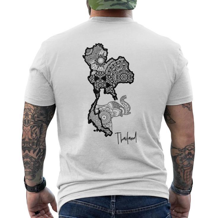 タイのマンダラ、タイの地図、象のマンダラ タイ メンズTシャツ バックプリント