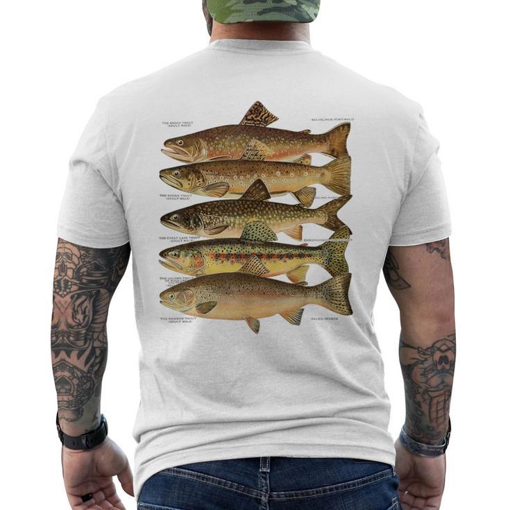 トラウト魚種種フィッシング フライフィッシング トラウト メンズTシャツ バックプリント