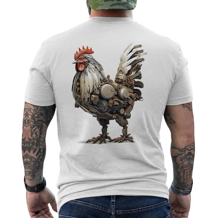 ニワトリ アニマルプリント 動物園 ロボット アートワーク 彫刻 ニワトリ メンズTシャツ バックプリント