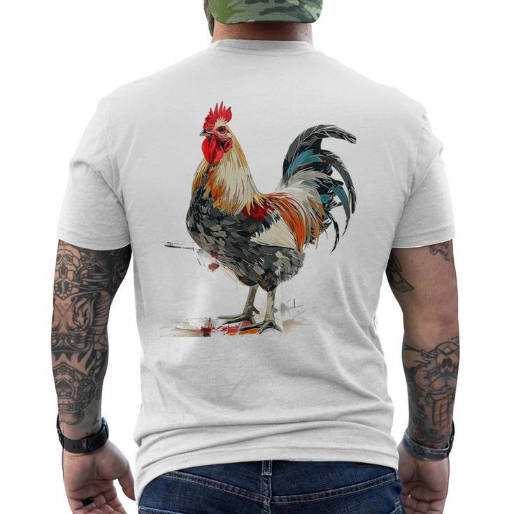 ニワトリ 動物 カラフル 動物園 絵画 イラスト ニワトリ メンズTシャツ バックプリント