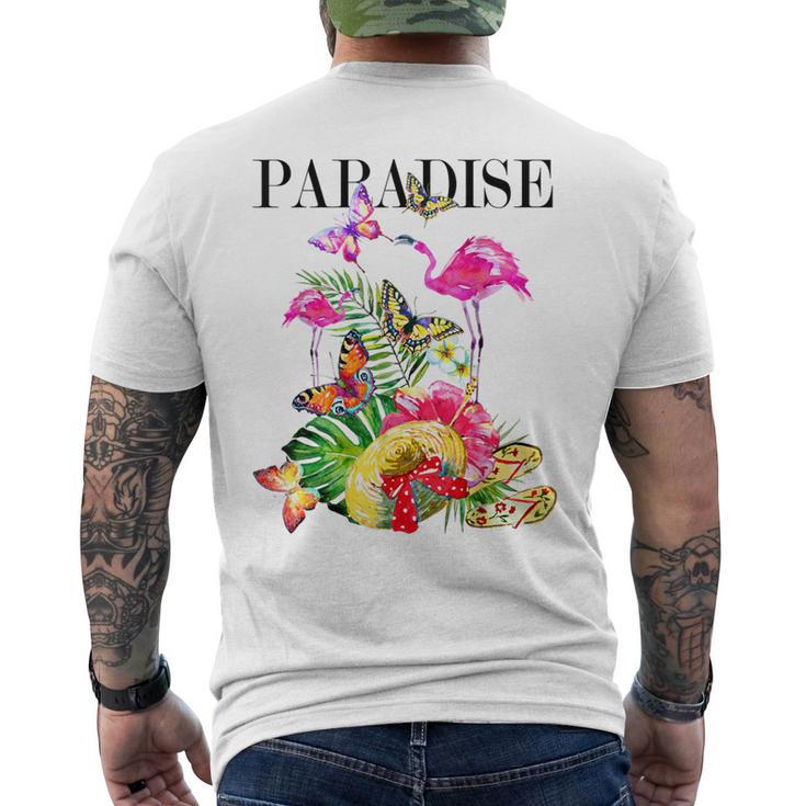ハワイアンフラワー パラダイス 蝶 ハワイ プリント メンズTシャツ バックプリント