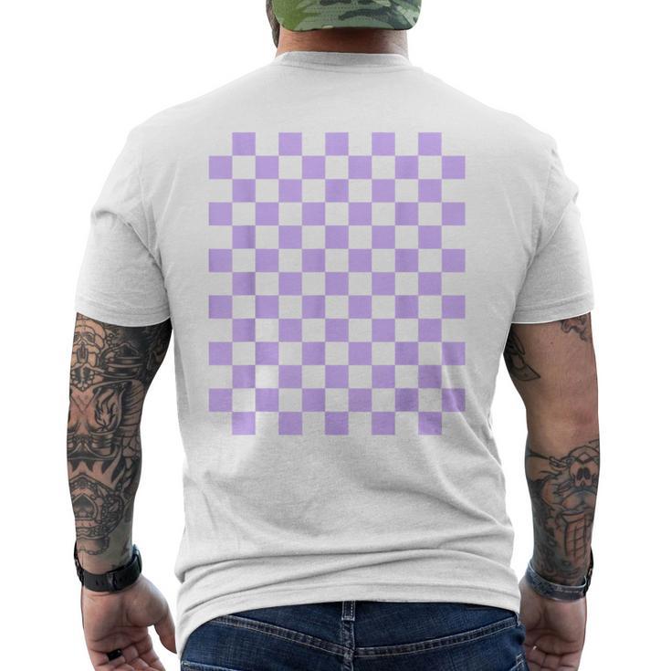パープルラベンダーチェッカーボード メンズTシャツ バックプリント