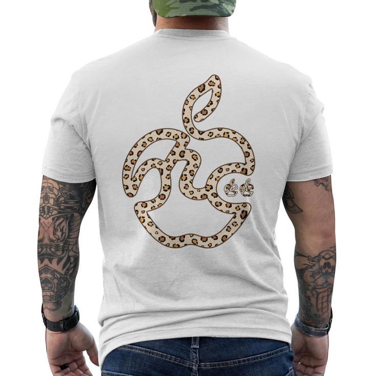 ヒョウ柄 りんご フルーツ ひらがな 隠し文字 タイポグラフィ ユニーク おもしろみ デザイン メンズTシャツ バックプリント