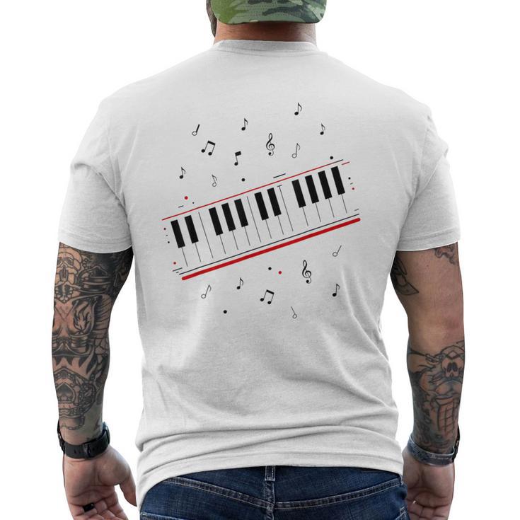 ピアノ ビート キーボード 音符 ミュージシャン ピアノ レッスン メンズTシャツ バックプリント
