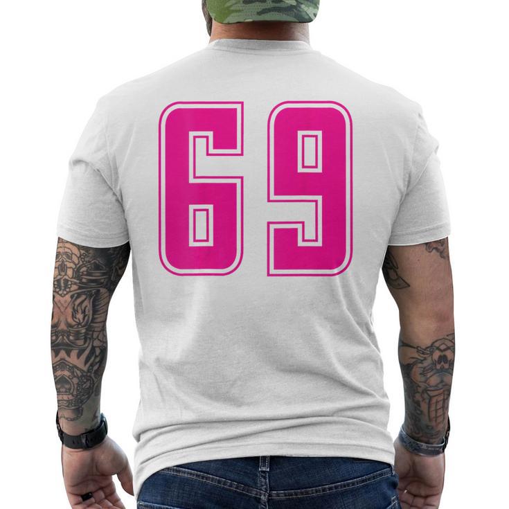 ピンク色背番号 69 チーム短大スポーツピンク色背番号付きユニフォーム メンズTシャツ バックプリント