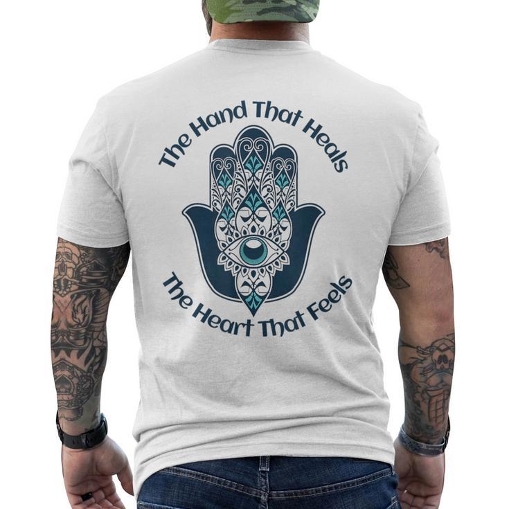ファティマの手を感じる心を癒す手 メンズTシャツ バックプリント