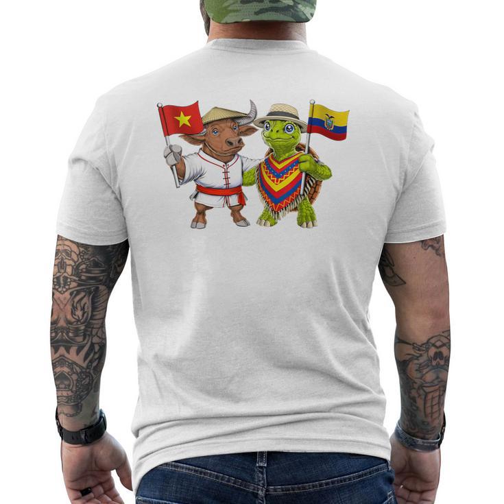 ベトナム・エクアドル国旗 ベトナムのルーツ 誇り高きエクアドルの遺産 ベトナムの誇り メンズTシャツ バックプリント