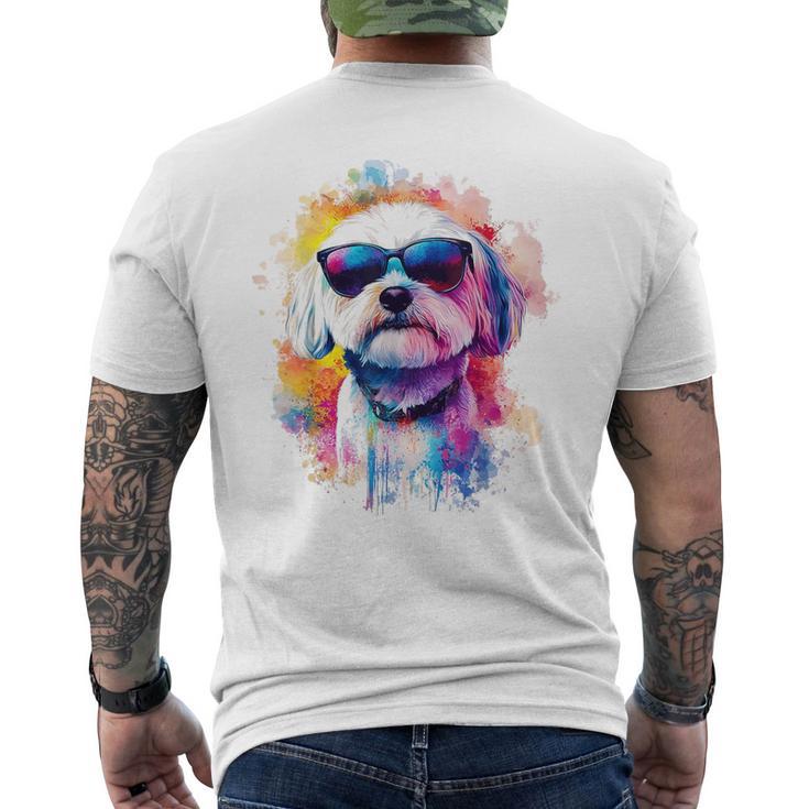 マルチーズ 犬 グラフィック ペット アートワーク サングラス マルチーズ メンズTシャツ バックプリント