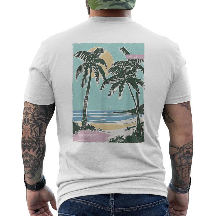 ヤシの木 ヤシの木 ビーチ 海 太陽 休暇 休暇 夏 メンズTシャツ バックプリント