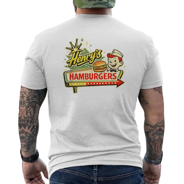 レトロダイナーサインアート ヘンリーのハンバーガー メンズTシャツ バックプリント