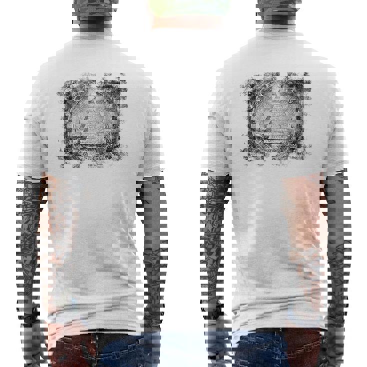 ヴィンテージ イルミナティ オールシーイング アイ ダラー フリーメイソン メンズTシャツ バックプリント