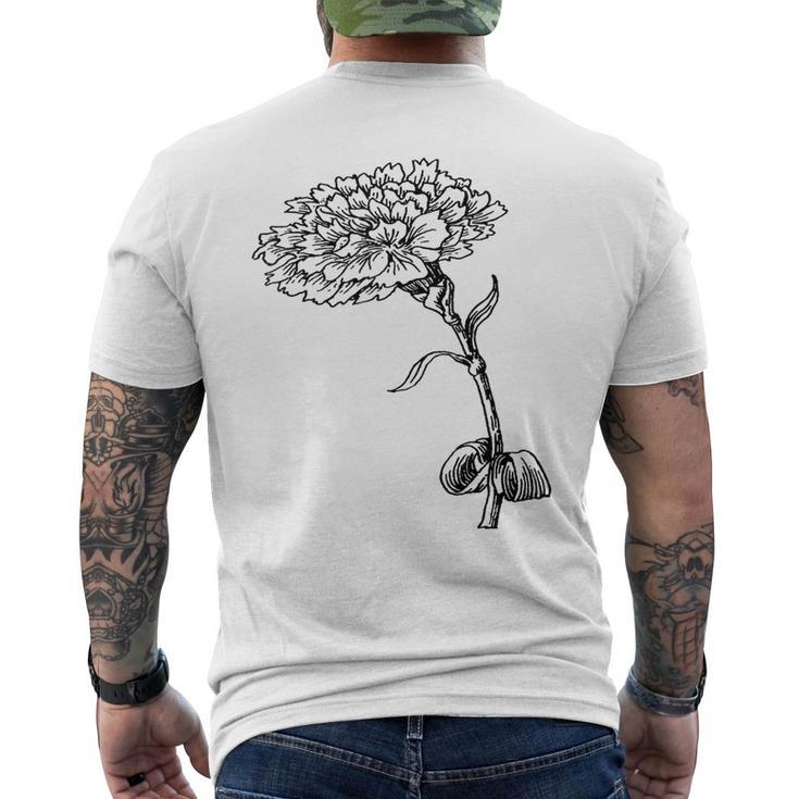 ヴィンテージ カーネーション ボタニカル ライン アート イラスト 黒インク メンズTシャツ バックプリント