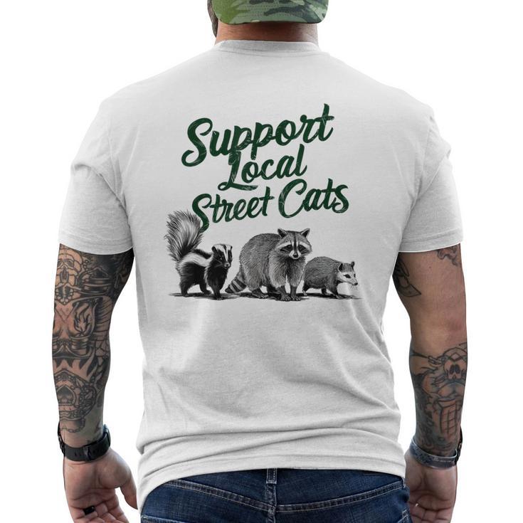 地元のストリートキャットをサポート アライグマ スカンク ポッサム メンズTシャツ バックプリント