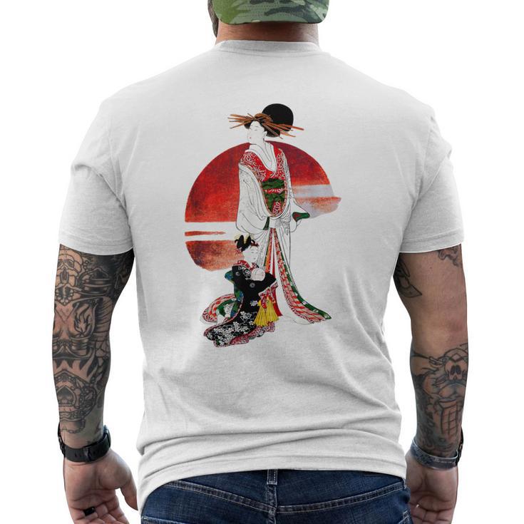 日本の伝統美術、華麗な芸者、浮世絵風 メンズTシャツ バックプリント