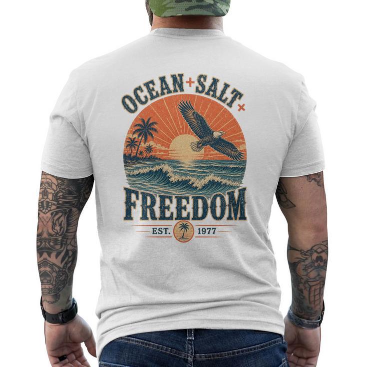 海 塩 自由 沿岸 愛国的 ワシ レトロ 夕日 長袖tシャツ メンズTシャツ バックプリント